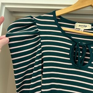 Anthropologie Green and White Striped Top